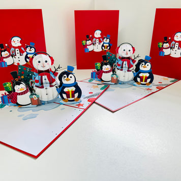 Cute Snowman & Penguins Origami Pop Cards 3D Pop Up Greeting Card Merry Christmas Thank You Handmade Best Wishes Blank Card Gift Happy Holidays Celebrate the Special Day Moment with Family and Friends