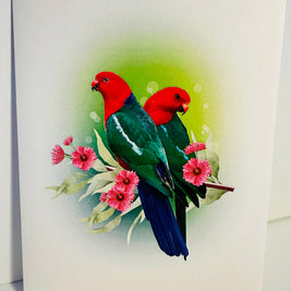 DOUBLE Australian King Parrots - Aussie Bird Origami Pop Cards 3D Pop Up Greeting Card Celebrate Happy Birthday Thank You Handmade Best Wishes Gift Thinking of You Blank Card for Any Occasion Happy Mother's Day Happy Father's Day Australiana Birds