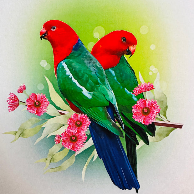 DOUBLE Australian King Parrots - Aussie Bird Origami Pop Cards 3D Pop Up Greeting Card Celebrate Happy Birthday Thank You Handmade Best Wishes Gift Thinking of You Blank Card for Any Occasion Happy Mother's Day Happy Father's Day Australiana Birds