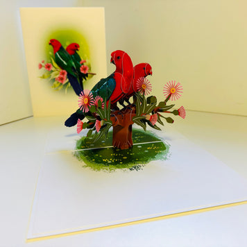 DOUBLE Australian King Parrots - Aussie Bird Origami Pop Cards 3D Pop Up Greeting Card Celebrate Happy Birthday Thank You Handmade Best Wishes Gift Thinking of You Blank Card for Any Occasion Happy Mother's Day Happy Father's Day Australiana Birds