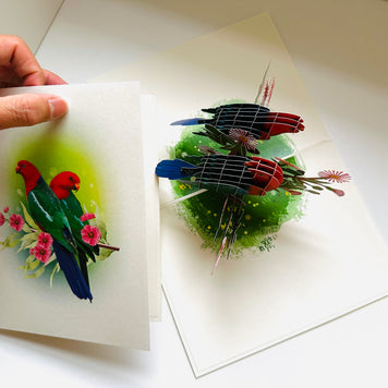 DOUBLE Australian King Parrots - Aussie Bird Origami Pop Cards 3D Pop Up Greeting Card Celebrate Happy Birthday Thank You Handmade Best Wishes Gift Thinking of You Blank Card for Any Occasion Happy Mother's Day Happy Father's Day Australiana Birds