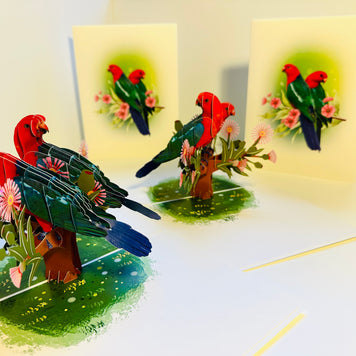 DOUBLE Australian King Parrots - Aussie Bird Origami Pop Cards 3D Pop Up Greeting Card Celebrate Happy Birthday Thank You Handmade Best Wishes Gift Thinking of You Blank Card for Any Occasion Happy Mother's Day Happy Father's Day Australiana Birds