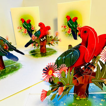 DOUBLE Australian King Parrots - Aussie Bird Origami Pop Cards 3D Pop Up Greeting Card Celebrate Happy Birthday Thank You Handmade Best Wishes Gift Thinking of You Blank Card for Any Occasion Happy Mother's Day Happy Father's Day Australiana Birds