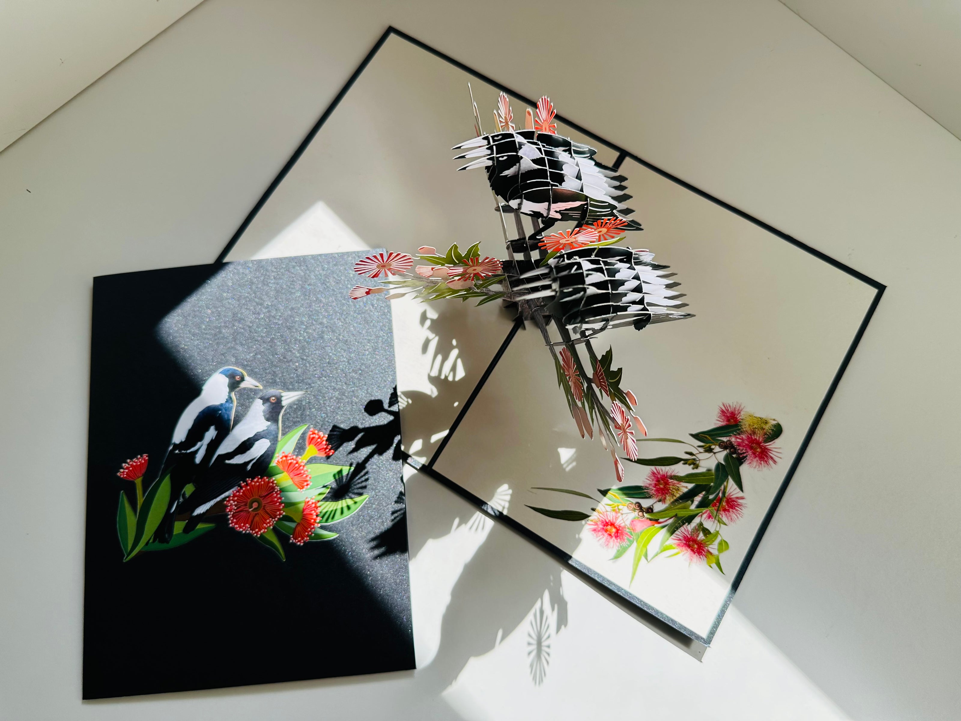 DOUBLE Australian Magpie - Iconic Birds in Aussie Backyards Origami Pop Cards 3D Pop Up Greeting Card Happy Birthday Thank You Handmade Gift Thinking of You Blank Card for Any Occasion Happy Mother's Day Happy Father's Australiana Birds