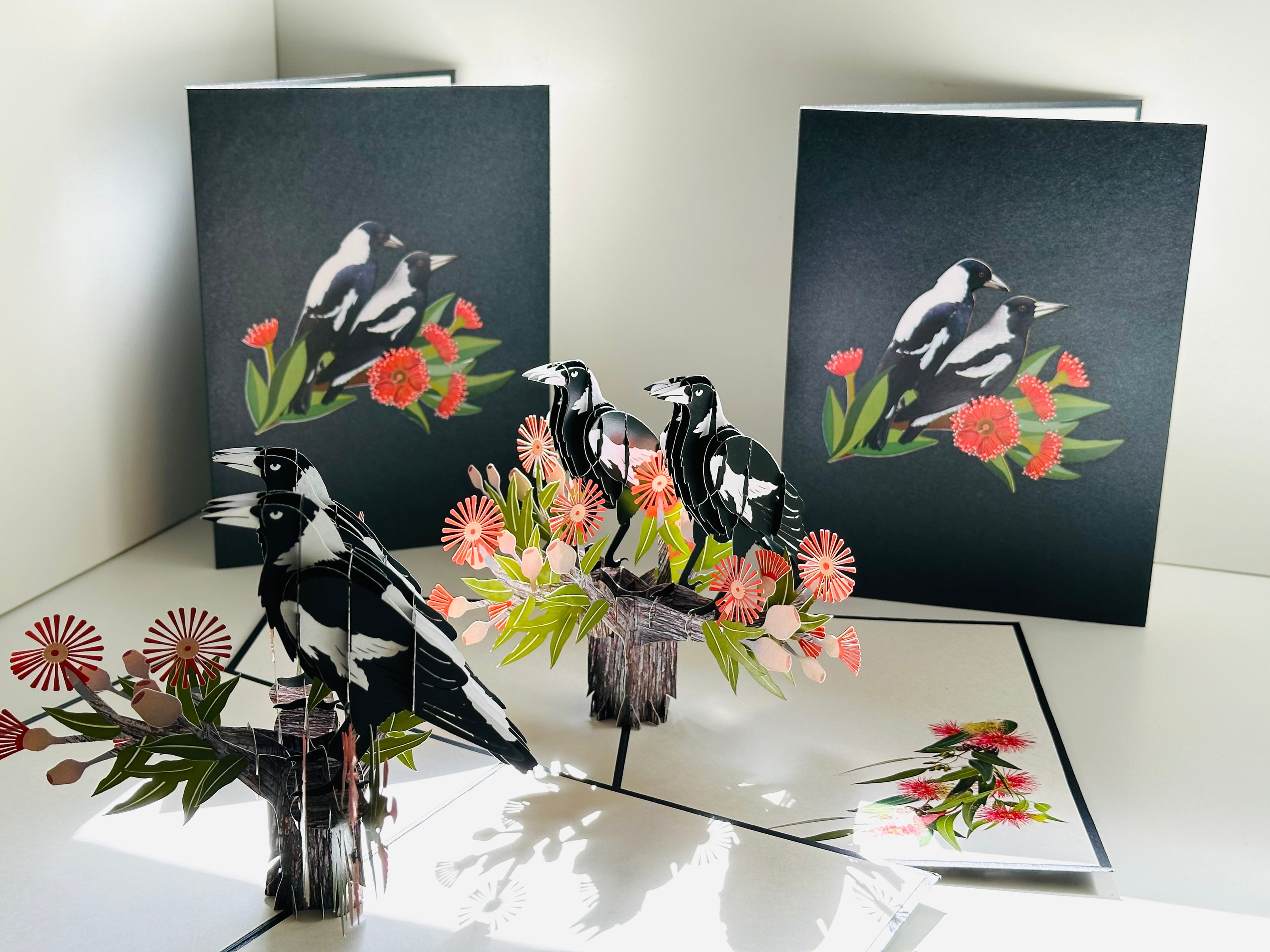 DOUBLE Australian Magpie - Iconic Birds in Aussie Backyards Origami Pop Cards 3D Pop Up Greeting Card Happy Birthday Thank You Handmade Gift Thinking of You Blank Card for Any Occasion Happy Mother's Day Happy Father's Australiana Birds