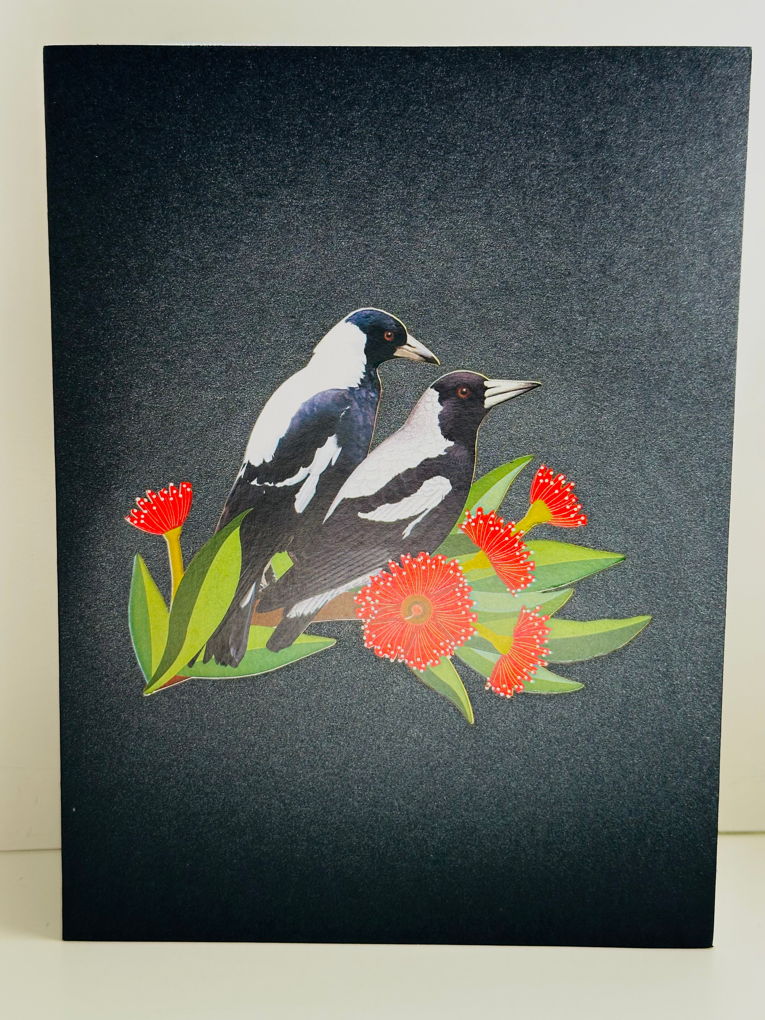 DOUBLE Australian Magpie - Iconic Birds in Aussie Backyards Origami Pop Cards 3D Pop Up Greeting Card Happy Birthday Thank You Handmade Gift Thinking of You Blank Card for Any Occasion Happy Mother's Day Happy Father's Australiana Birds