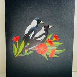 DOUBLE Australian Magpie - Iconic Birds in Aussie Backyards Origami Pop Cards 3D Pop Up Greeting Card Happy Birthday Thank You Handmade Gift Thinking of You Blank Card for Any Occasion Happy Mother's Day Happy Father's Australiana Birds