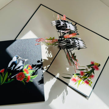 DOUBLE Australian Magpie - Iconic Birds in Aussie Backyards Origami Pop Cards 3D Pop Up Greeting Card Happy Birthday Thank You Handmade Gift Thinking of You Blank Card for Any Occasion Happy Mother's Day Happy Father's Australiana Birds