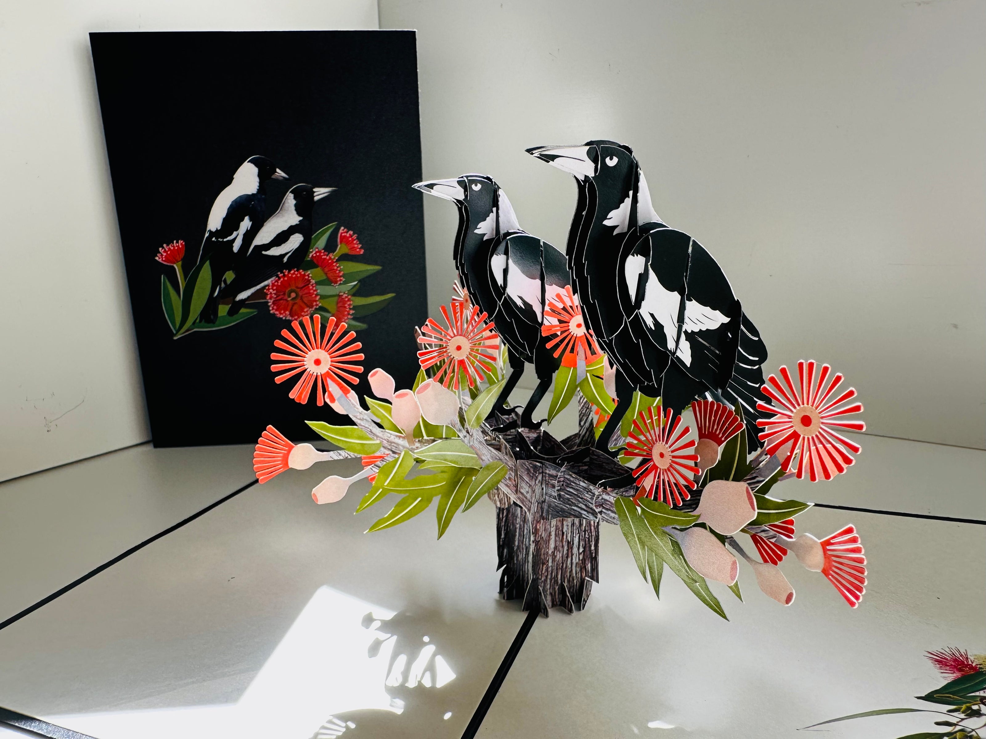 DOUBLE Australian Magpie - Iconic Birds in Aussie Backyards Origami Pop Cards 3D Pop Up Greeting Card Happy Birthday Thank You Handmade Gift Thinking of You Blank Card for Any Occasion Happy Mother's Day Happy Father's Australiana Birds