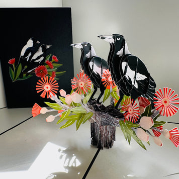 DOUBLE Australian Magpie - Iconic Birds in Aussie Backyards Origami Pop Cards 3D Pop Up Greeting Card Happy Birthday Thank You Handmade Gift Thinking of You Blank Card for Any Occasion Happy Mother's Day Happy Father's Australiana Birds