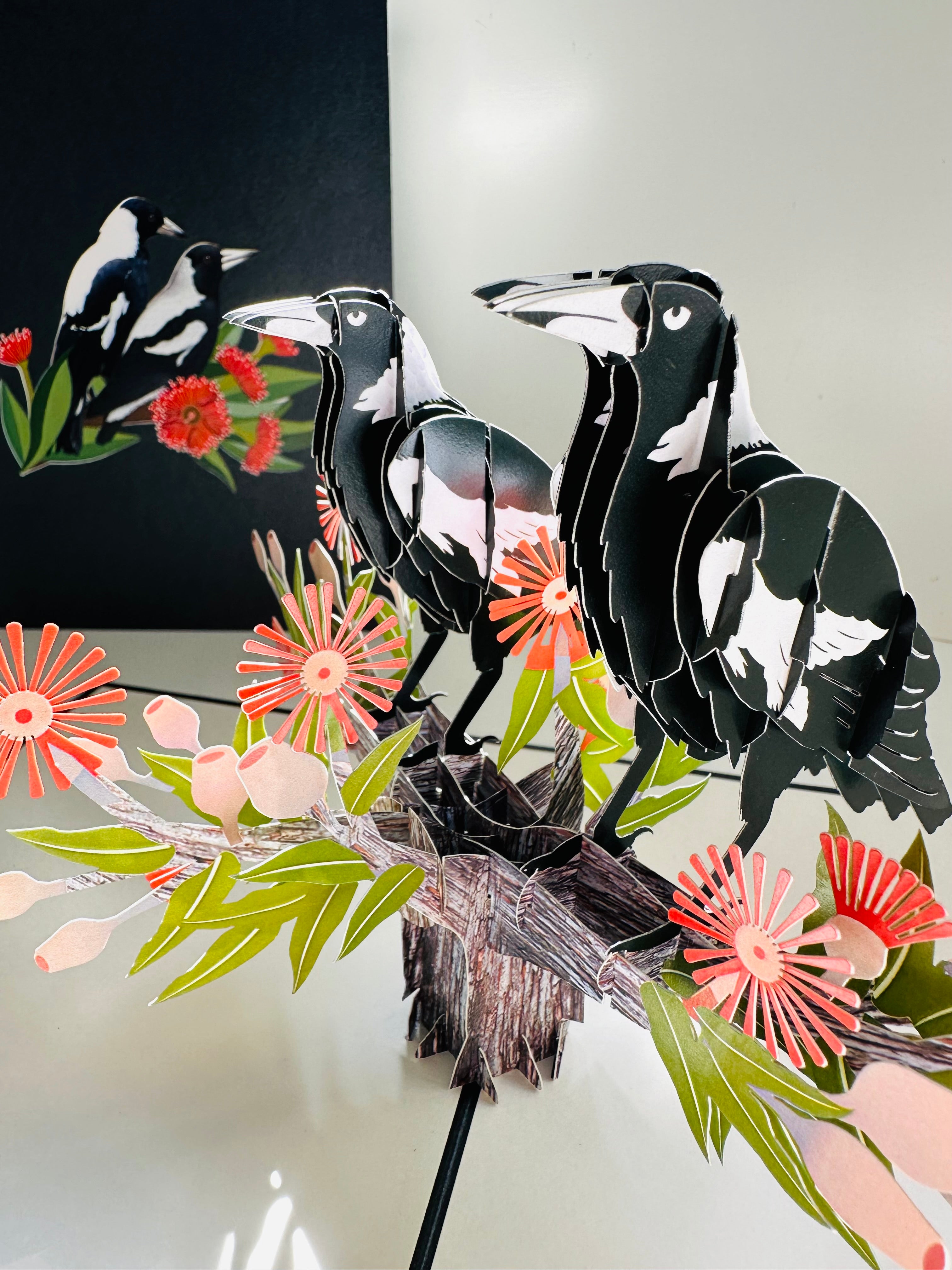 DOUBLE Australian Magpie - Iconic Birds in Aussie Backyards Origami Pop Cards 3D Pop Up Greeting Card Happy Birthday Thank You Handmade Gift Thinking of You Blank Card for Any Occasion Happy Mother's Day Happy Father's Australiana Birds