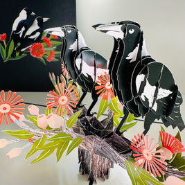 DOUBLE Australian Magpie - Iconic Birds in Aussie Backyards Origami Pop Cards 3D Pop Up Greeting Card Happy Birthday Thank You Handmade Gift Thinking of You Blank Card for Any Occasion Happy Mother's Day Happy Father's Australiana Birds