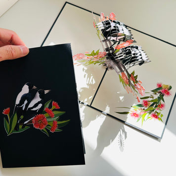 DOUBLE Australian Magpie - Iconic Birds in Aussie Backyards Origami Pop Cards 3D Pop Up Greeting Card Happy Birthday Thank You Handmade Gift Thinking of You Blank Card for Any Occasion Happy Mother's Day Happy Father's Australiana Birds