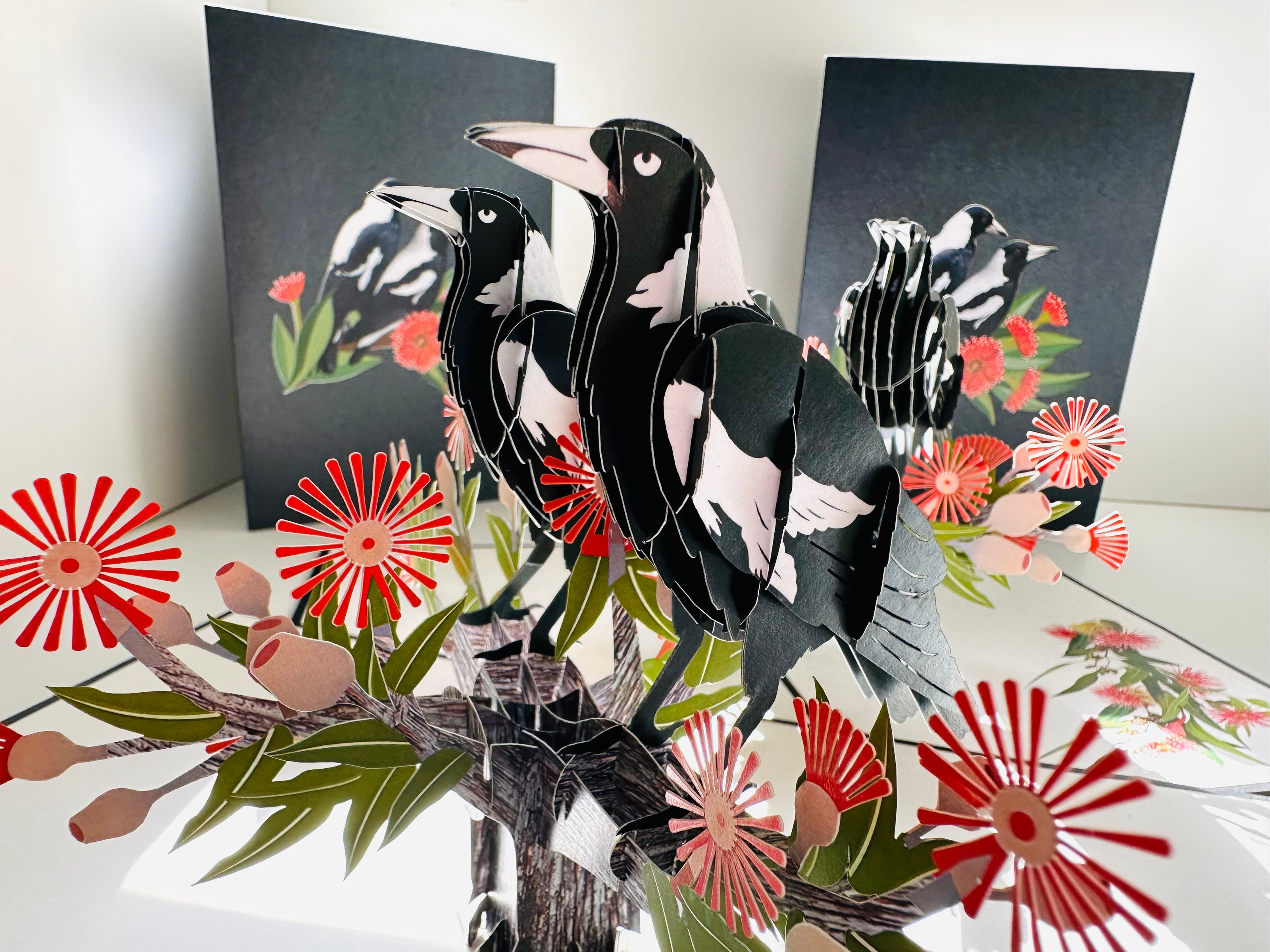 DOUBLE Australian Magpie - Iconic Birds in Aussie Backyards Origami Pop Cards 3D Pop Up Greeting Card Happy Birthday Thank You Handmade Gift Thinking of You Blank Card for Any Occasion Happy Mother's Day Happy Father's Australiana Birds