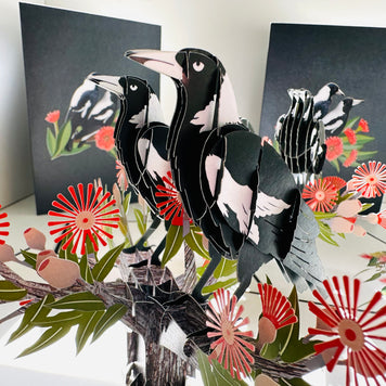 DOUBLE Australian Magpie - Iconic Birds in Aussie Backyards Origami Pop Cards 3D Pop Up Greeting Card Happy Birthday Thank You Handmade Gift Thinking of You Blank Card for Any Occasion Happy Mother's Day Happy Father's Australiana Birds