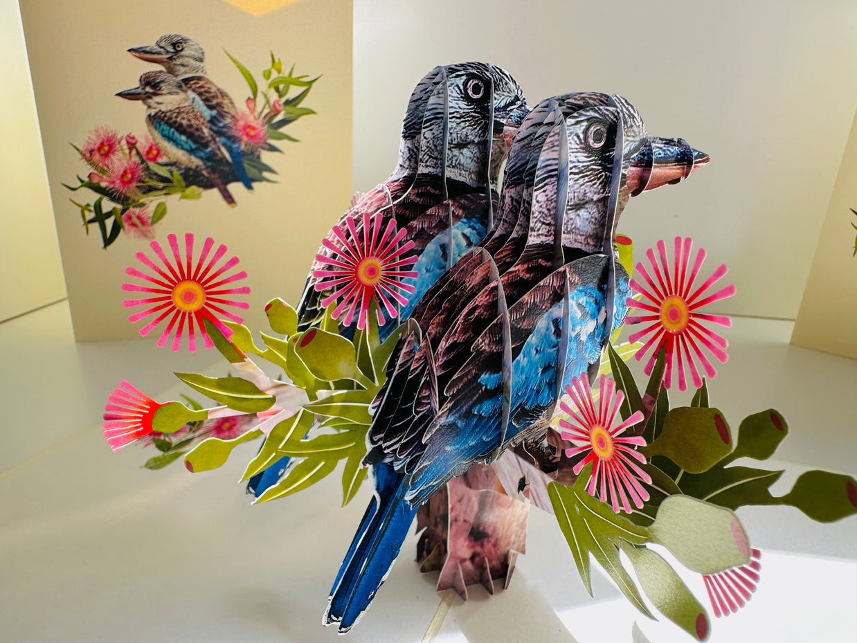 DOUBLE Kookaburra Australian Iconic Bird Origami Pop Cards 3D Pop Up Greeting Card Celebrate Happy Birthday Thank You Handmade Best Wishes Gift Thinking of You Blank Card for Any Occasion Happy Mother's Day Happy Father's Day Australiana Birds