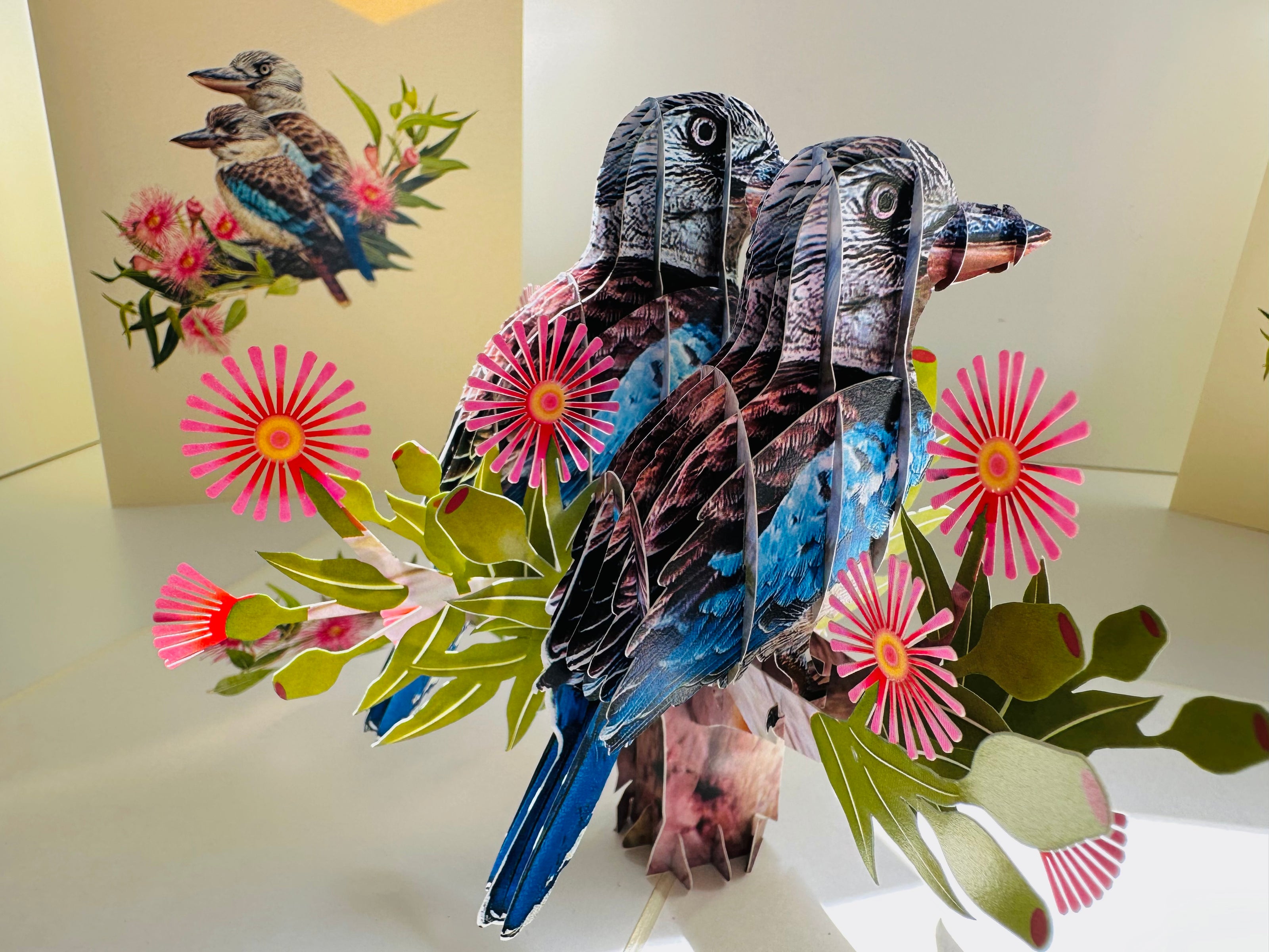 DOUBLE Kookaburra Australian Iconic Bird Origami Pop Cards 3D Pop Up Greeting Card Celebrate Happy Birthday Thank You Handmade Best Wishes Gift Thinking of You Blank Card for Any Occasion Happy Mother's Day Happy Father's Day Australiana Birds