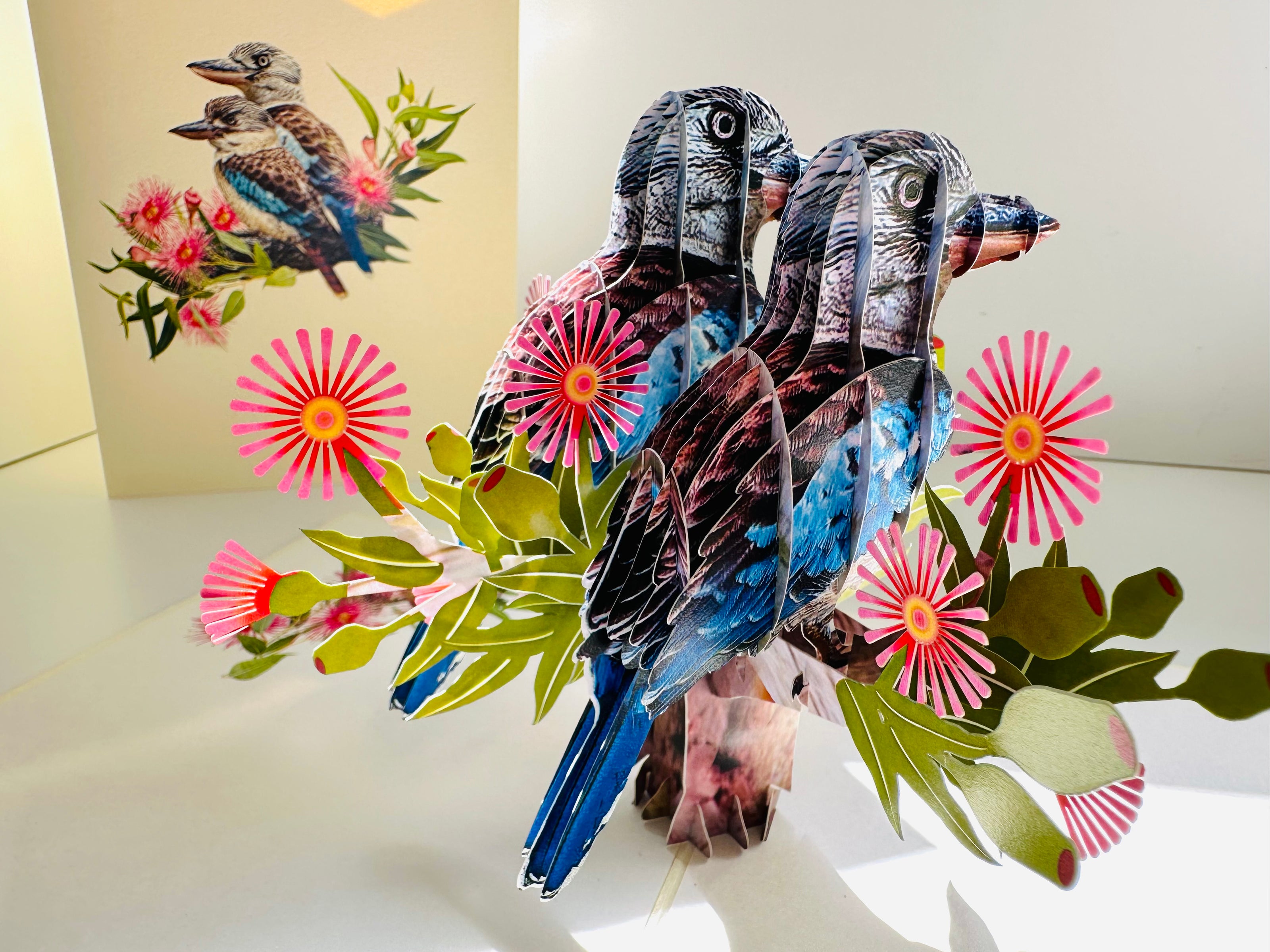 DOUBLE Kookaburra Australian Iconic Bird Origami Pop Cards 3D Pop Up Greeting Card Celebrate Happy Birthday Thank You Handmade Best Wishes Gift Thinking of You Blank Card for Any Occasion Happy Mother's Day Happy Father's Day Australiana Birds
