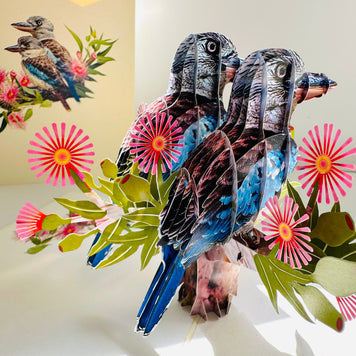 DOUBLE Kookaburra Australian Iconic Bird Origami Pop Cards 3D Pop Up Greeting Card Celebrate Happy Birthday Thank You Handmade Best Wishes Gift Thinking of You Blank Card for Any Occasion Happy Mother's Day Happy Father's Day Australiana Birds