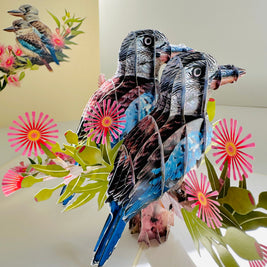 DOUBLE Kookaburra Australian Iconic Bird Origami Pop Cards 3D Pop Up Greeting Card Celebrate Happy Birthday Thank You Handmade Best Wishes Gift Thinking of You Blank Card for Any Occasion Happy Mother's Day Happy Father's Day Australiana Birds