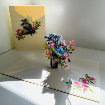 DOUBLE Kookaburra Australian Iconic Bird Origami Pop Cards 3D Pop Up Greeting Card Celebrate Happy Birthday Thank You Handmade Best Wishes Gift Thinking of You Blank Card for Any Occasion Happy Mother's Day Happy Father's Day Australiana Birds