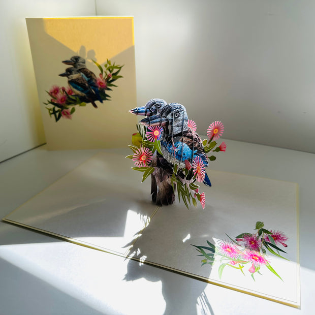 DOUBLE Kookaburra Australian Iconic Bird Origami Pop Cards 3D Pop Up Greeting Card Celebrate Happy Birthday Thank You Handmade Best Wishes Gift Thinking of You Blank Card for Any Occasion Happy Mother's Day Happy Father's Day Australiana Birds