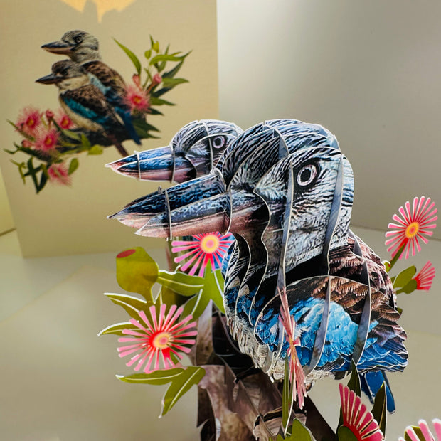 DOUBLE Kookaburra Australian Iconic Bird Origami Pop Cards 3D Pop Up Greeting Card Celebrate Happy Birthday Thank You Handmade Best Wishes Gift Thinking of You Blank Card for Any Occasion Happy Mother's Day Happy Father's Day Australiana Birds