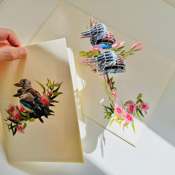DOUBLE Kookaburra Australian Iconic Bird Origami Pop Cards 3D Pop Up Greeting Card Celebrate Happy Birthday Thank You Handmade Best Wishes Gift Thinking of You Blank Card for Any Occasion Happy Mother's Day Happy Father's Day Australiana Birds