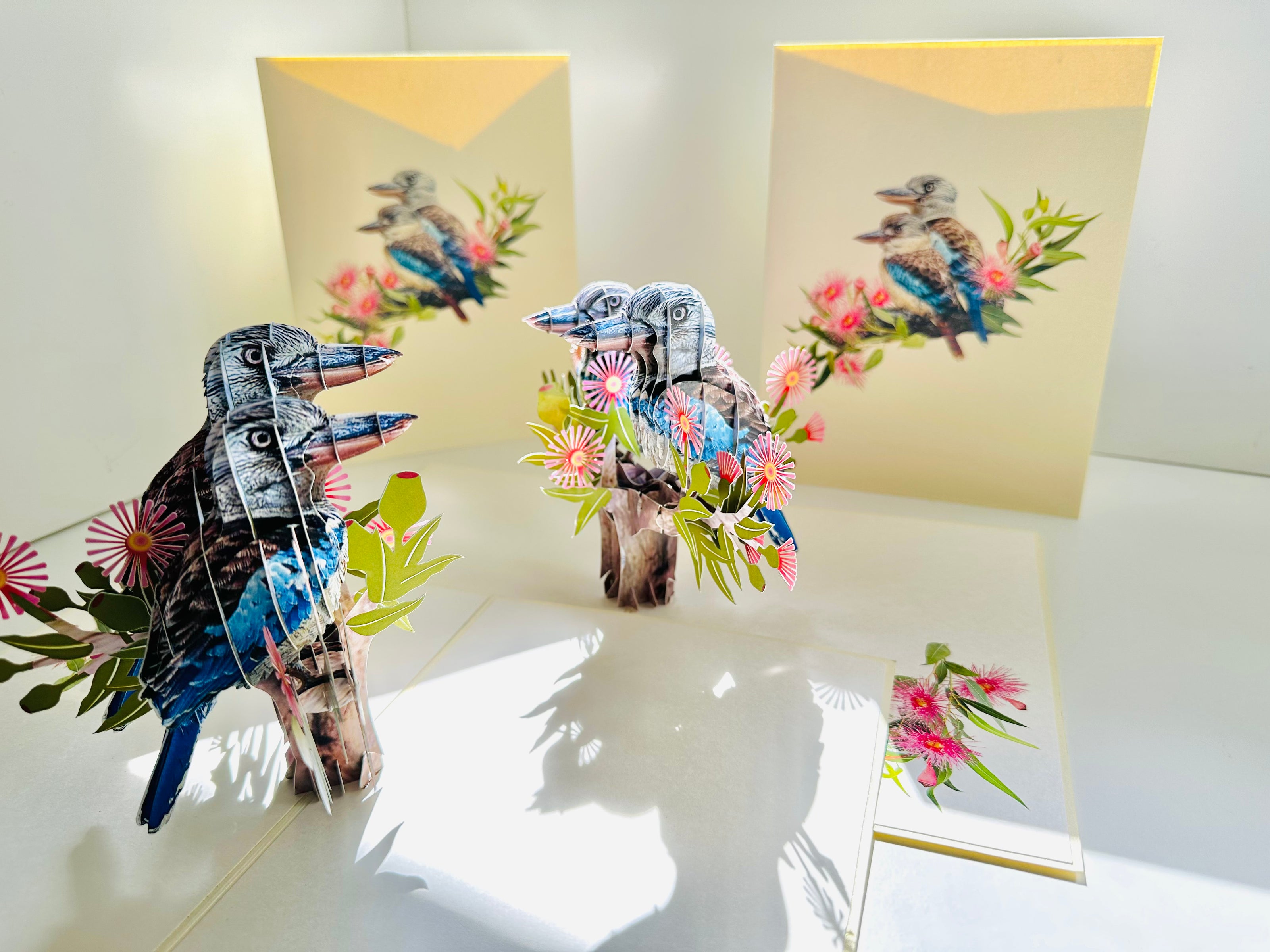DOUBLE Kookaburra Australian Iconic Bird Origami Pop Cards 3D Pop Up Greeting Card Celebrate Happy Birthday Thank You Handmade Best Wishes Gift Thinking of You Blank Card for Any Occasion Happy Mother's Day Happy Father's Day Australiana Birds