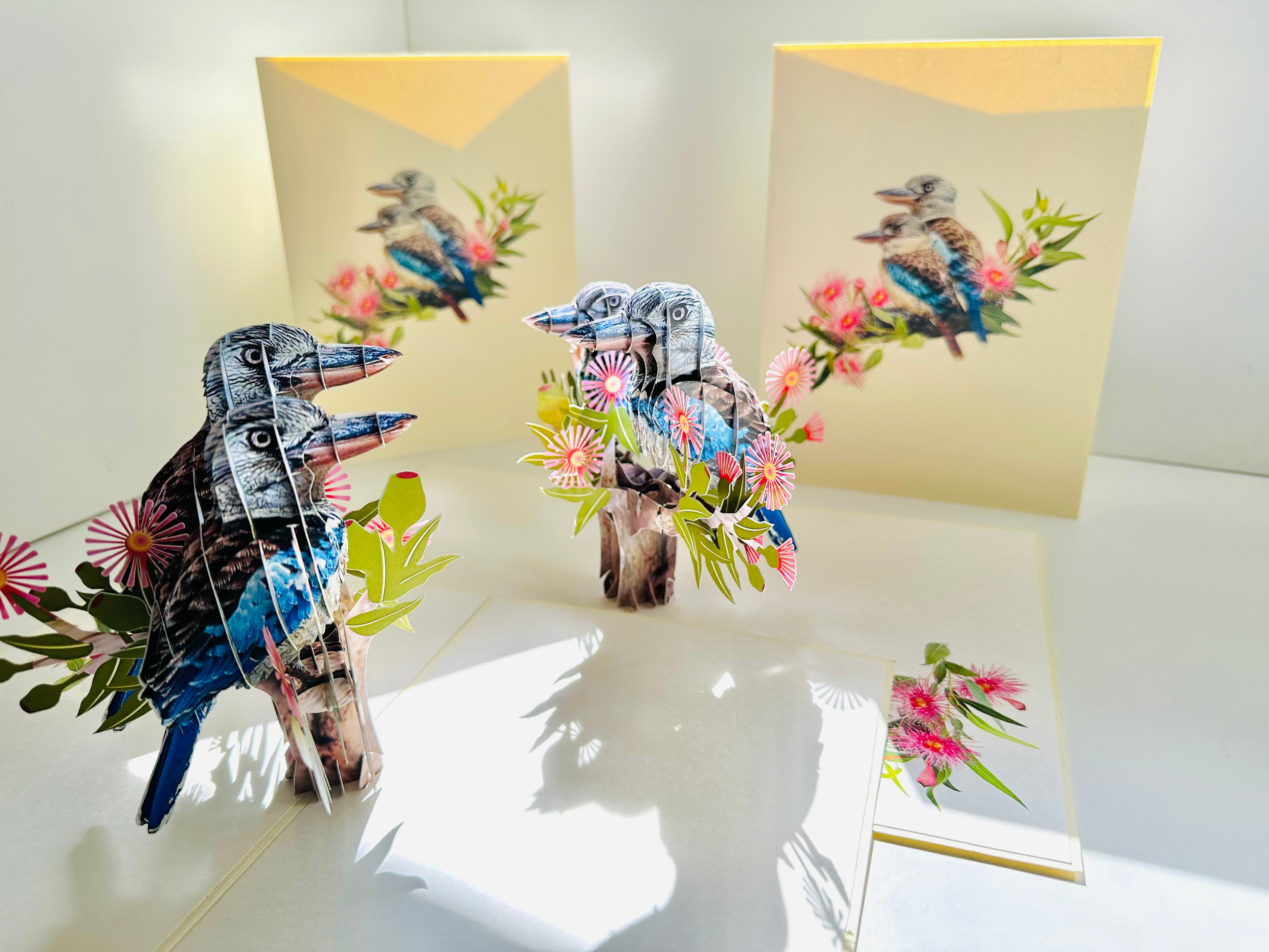 DOUBLE Kookaburra Australian Iconic Bird Origami Pop Cards 3D Pop Up Greeting Card Celebrate Happy Birthday Thank You Handmade Best Wishes Gift Thinking of You Blank Card for Any Occasion Happy Mother's Day Happy Father's Day Australiana Birds