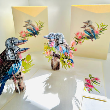 DOUBLE Kookaburra Australian Iconic Bird Origami Pop Cards 3D Pop Up Greeting Card Celebrate Happy Birthday Thank You Handmade Best Wishes Gift Thinking of You Blank Card for Any Occasion Happy Mother's Day Happy Father's Day Australiana Birds