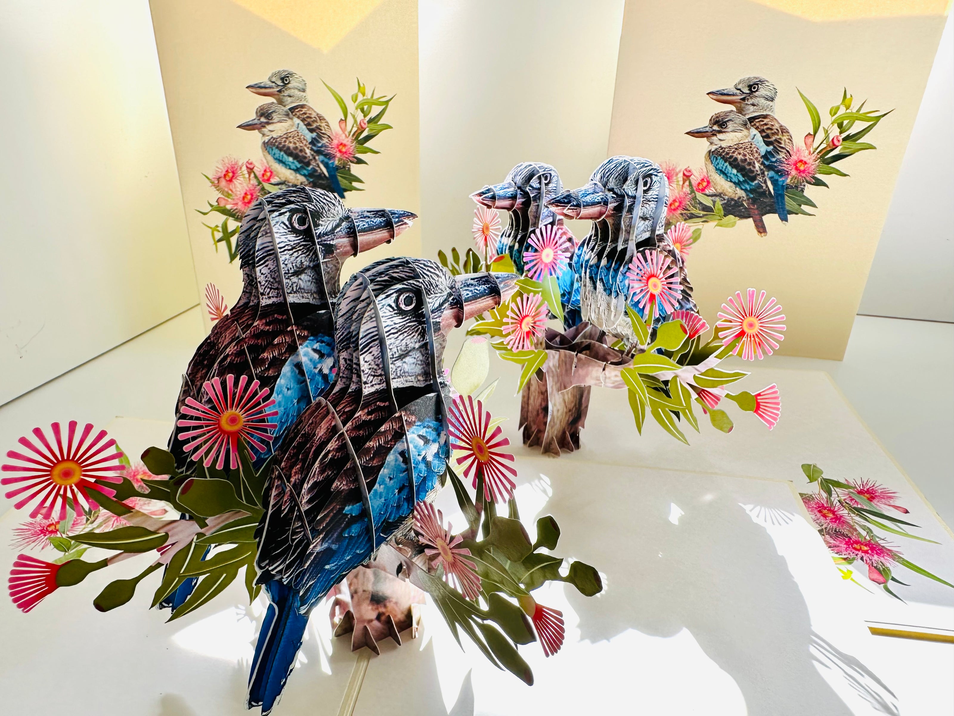 DOUBLE Kookaburra Australian Iconic Bird Origami Pop Cards 3D Pop Up Greeting Card Celebrate Happy Birthday Thank You Handmade Best Wishes Gift Thinking of You Blank Card for Any Occasion Happy Mother's Day Happy Father's Day Australiana Birds