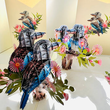 DOUBLE Kookaburra Australian Iconic Bird Origami Pop Cards 3D Pop Up Greeting Card Celebrate Happy Birthday Thank You Handmade Best Wishes Gift Thinking of You Blank Card for Any Occasion Happy Mother's Day Happy Father's Day Australiana Birds