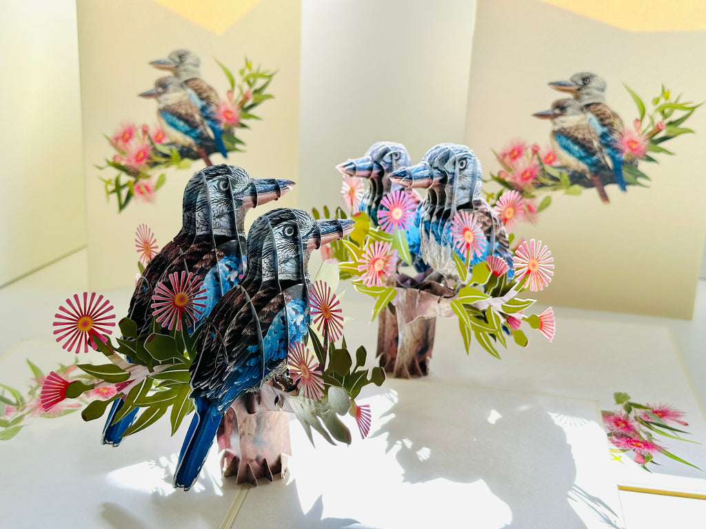 DOUBLE Kookaburra Australian Iconic Bird Origami Pop Cards 3D Pop Up Greeting Card Celebrate Happy Birthday Thank You Handmade Best Wishes Gift Thinking of You Blank Card for Any Occasion Happy Mother's Day Happy Father's Day Australiana Birds
