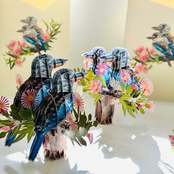 DOUBLE Kookaburra Australian Iconic Bird Origami Pop Cards 3D Pop Up Greeting Card Celebrate Happy Birthday Thank You Handmade Best Wishes Gift Thinking of You Blank Card for Any Occasion Happy Mother's Day Happy Father's Day Australiana Birds