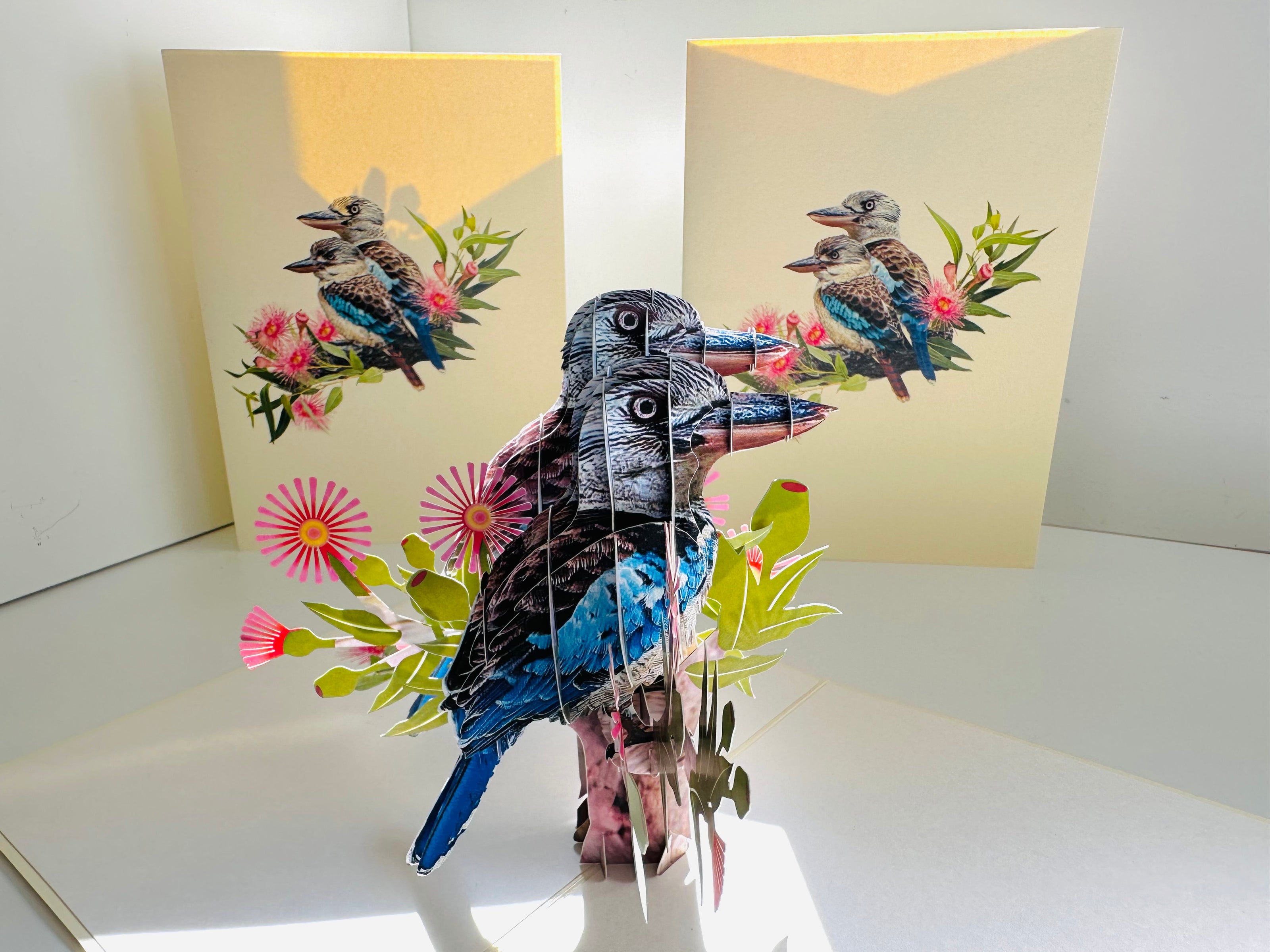 DOUBLE Kookaburra Australian Iconic Bird Origami Pop Cards 3D Pop Up Greeting Card Celebrate Happy Birthday Thank You Handmade Best Wishes Gift Thinking of You Blank Card for Any Occasion Happy Mother's Day Happy Father's Day Australiana Birds