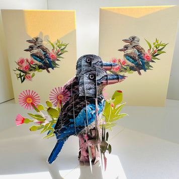 DOUBLE Kookaburra Australian Iconic Bird Origami Pop Cards 3D Pop Up Greeting Card Celebrate Happy Birthday Thank You Handmade Best Wishes Gift Thinking of You Blank Card for Any Occasion Happy Mother's Day Happy Father's Day Australiana Birds