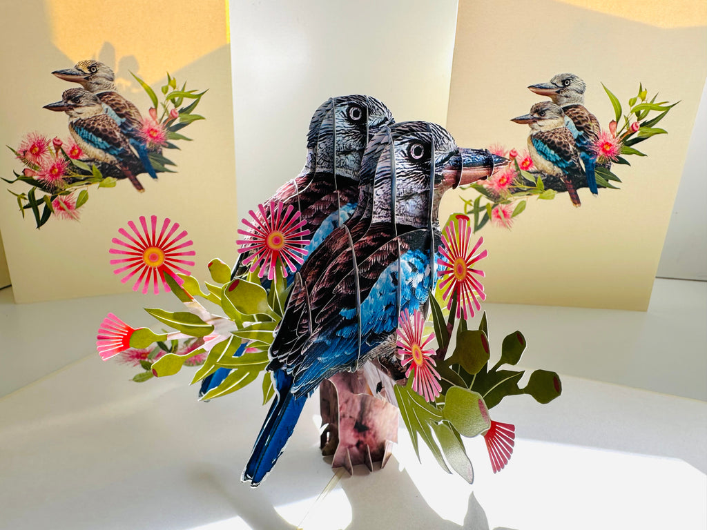 DOUBLE Kookaburra Australian Iconic Bird Origami Pop Cards 3D Pop Up Greeting Card Celebrate Happy Birthday Thank You Handmade Best Wishes Gift Thinking of You Blank Card for Any Occasion Happy Mother's Day Happy Father's Day Australiana Birds