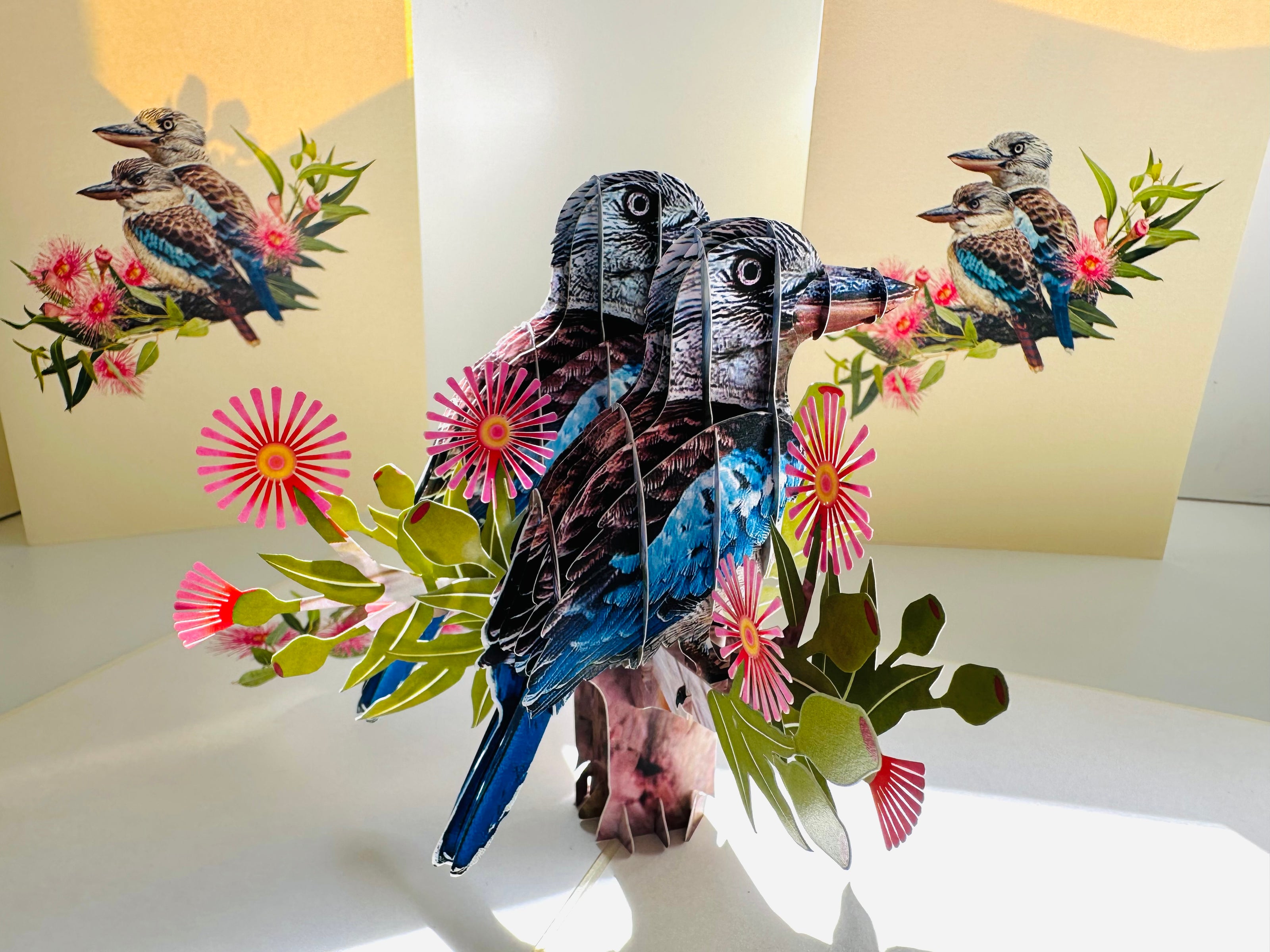 DOUBLE Kookaburra Australian Iconic Bird Origami Pop Cards 3D Pop Up Greeting Card Celebrate Happy Birthday Thank You Handmade Best Wishes Gift Thinking of You Blank Card for Any Occasion Happy Mother's Day Happy Father's Day Australiana Birds
