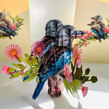 DOUBLE Kookaburra Australian Iconic Bird Origami Pop Cards 3D Pop Up Greeting Card Celebrate Happy Birthday Thank You Handmade Best Wishes Gift Thinking of You Blank Card for Any Occasion Happy Mother's Day Happy Father's Day Australiana Birds