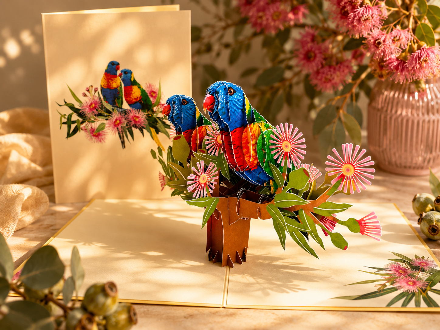 DOUBLE Rainbow Lorikeet Parrot Aussie Bird Card Origami Pop Cards 3D Pop Up Greeting Card Happy Birthday Thank You Handmade Gift Thinking of You Blank Card for Any Occasion Happy Mother's Day Happy Father's Australiana Birds