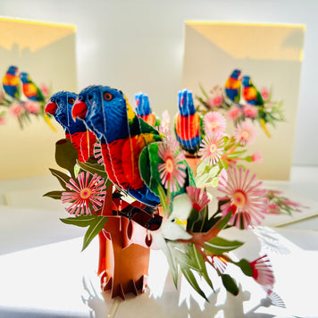 DOUBLE Rainbow Lorikeet Parrot Aussie Bird Card Origami Pop Cards 3D Pop Up Greeting Card Happy Birthday Thank You Handmade Gift Thinking of You Blank Card for Any Occasion Happy Mother's Day Happy Father's Australiana Birds
