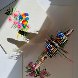 DOUBLE Rainbow Lorikeet Parrot Aussie Bird Card Origami Pop Cards 3D Pop Up Greeting Card Happy Birthday Thank You Handmade Gift Thinking of You Blank Card for Any Occasion Happy Mother's Day Happy Father's Australiana Birds