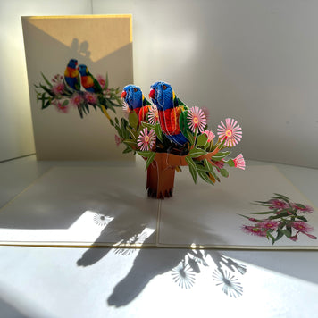 DOUBLE Rainbow Lorikeet Parrot Aussie Bird Card Origami Pop Cards 3D Pop Up Greeting Card Happy Birthday Thank You Handmade Gift Thinking of You Blank Card for Any Occasion Happy Mother's Day Happy Father's Australiana Birds
