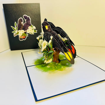 DOUBLE Red-Tailed & Yellow-Tailed Black Cockatoos - Aussie Bird Origami Pop Cards 3D Pop Up Greeting Card Happy Birthday Thank You Handmade Gift Thinking of You Blank Card for Any Occasion Happy Mother's Day Happy Father's Australiana Birds