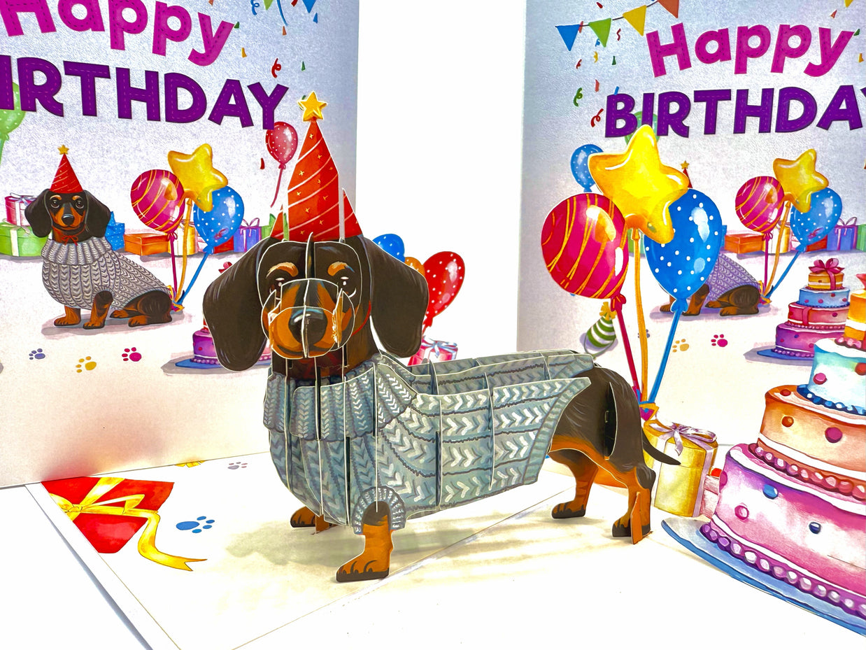 Dachshund Sausage Dog Happy Birthday Origami Pop Cards 3D Pop Up Greeting Card Thank You Handmade Gift Thinking of You Blank Card for Happy Birthday Occasion Australiana Celebrate the Beauty and Happiness During Special Day Best Wishes Gift