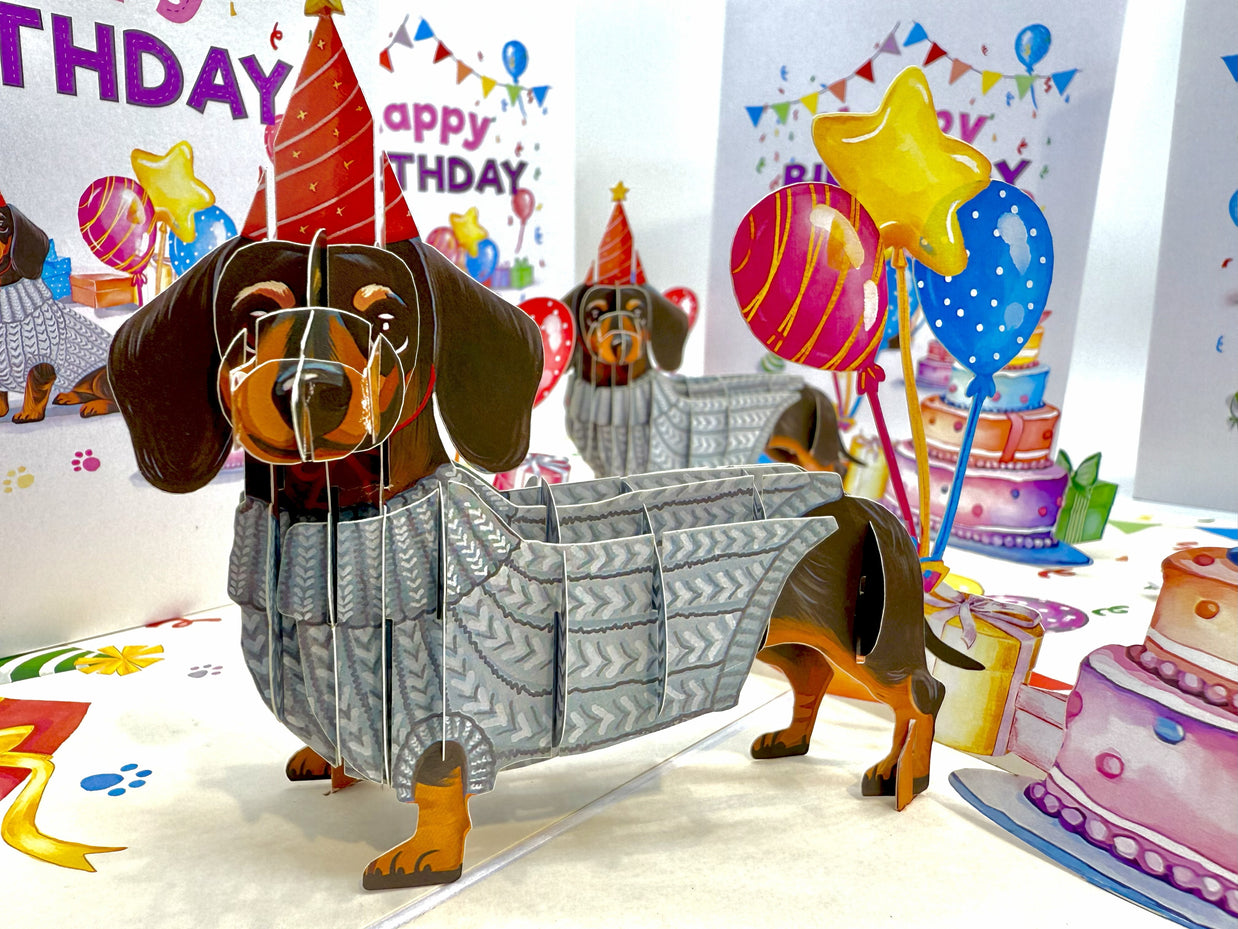 Dachshund Sausage Dog Happy Birthday Origami Pop Cards 3D Pop Up Greeting Card Thank You Handmade Gift Thinking of You Blank Card for Happy Birthday Occasion Australiana Celebrate the Beauty and Happiness During Special Day Best Wishes Gift