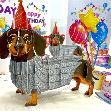 Dachshund Sausage Dog Happy Birthday Origami Pop Cards 3D Pop Up Greeting Card Thank You Handmade Gift Thinking of You Blank Card for Happy Birthday Occasion Australiana Celebrate the Beauty and Happiness During Special Day Best Wishes Gift