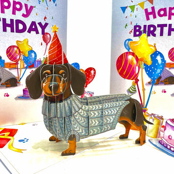 Dachshund Sausage Dog Happy Birthday Origami Pop Cards 3D Pop Up Greeting Card Thank You Handmade Gift Thinking of You Blank Card for Happy Birthday Occasion Australiana Celebrate the Beauty and Happiness During Special Day Best Wishes Gift