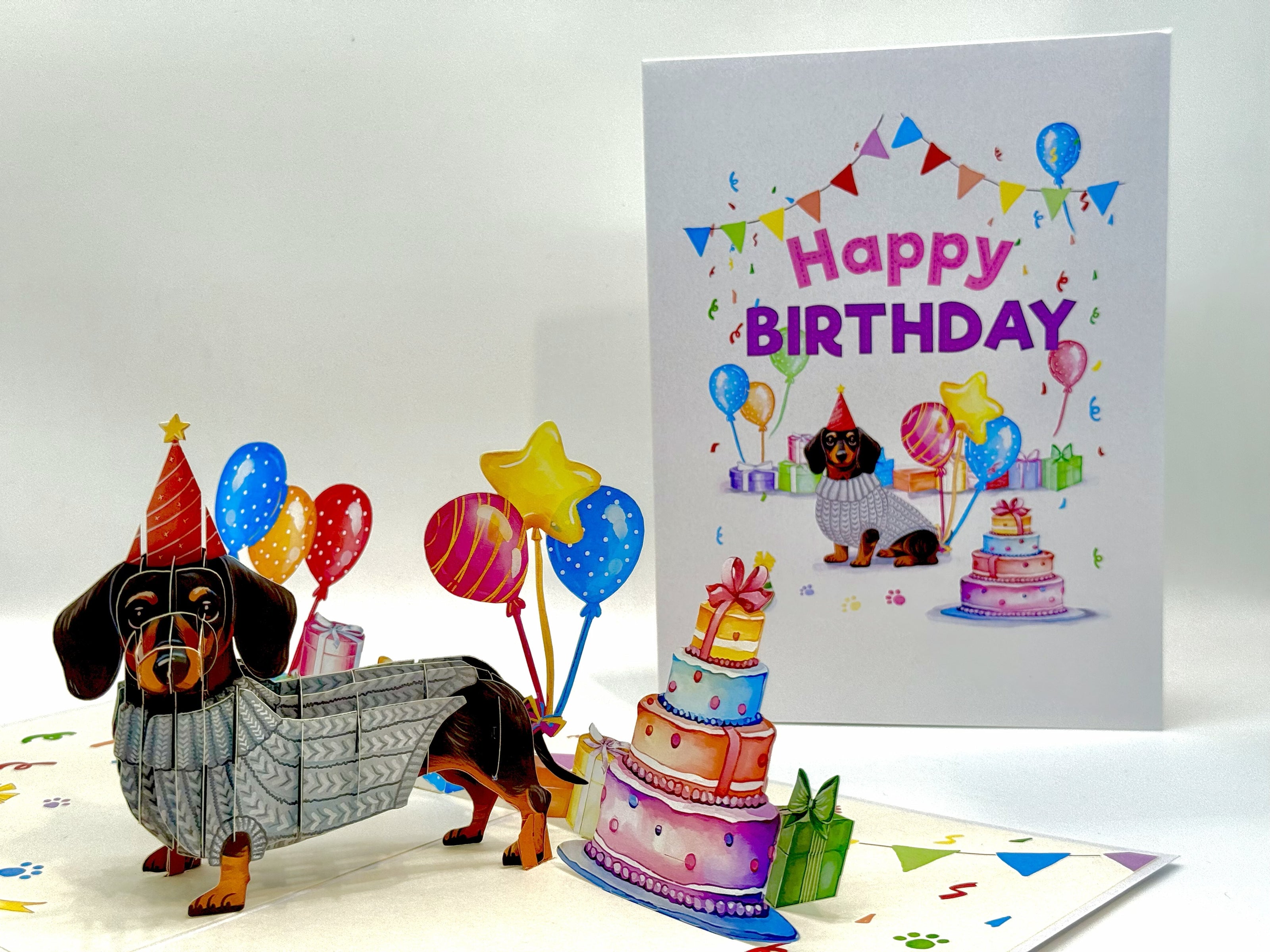 Dachshund Sausage Dog Happy Birthday Origami Pop Cards 3D Pop Up Greeting Card Thank You Handmade Gift Thinking of You Blank Card for Happy Birthday Occasion Australiana Celebrate the Beauty and Happiness During Special Day Best Wishes Gift